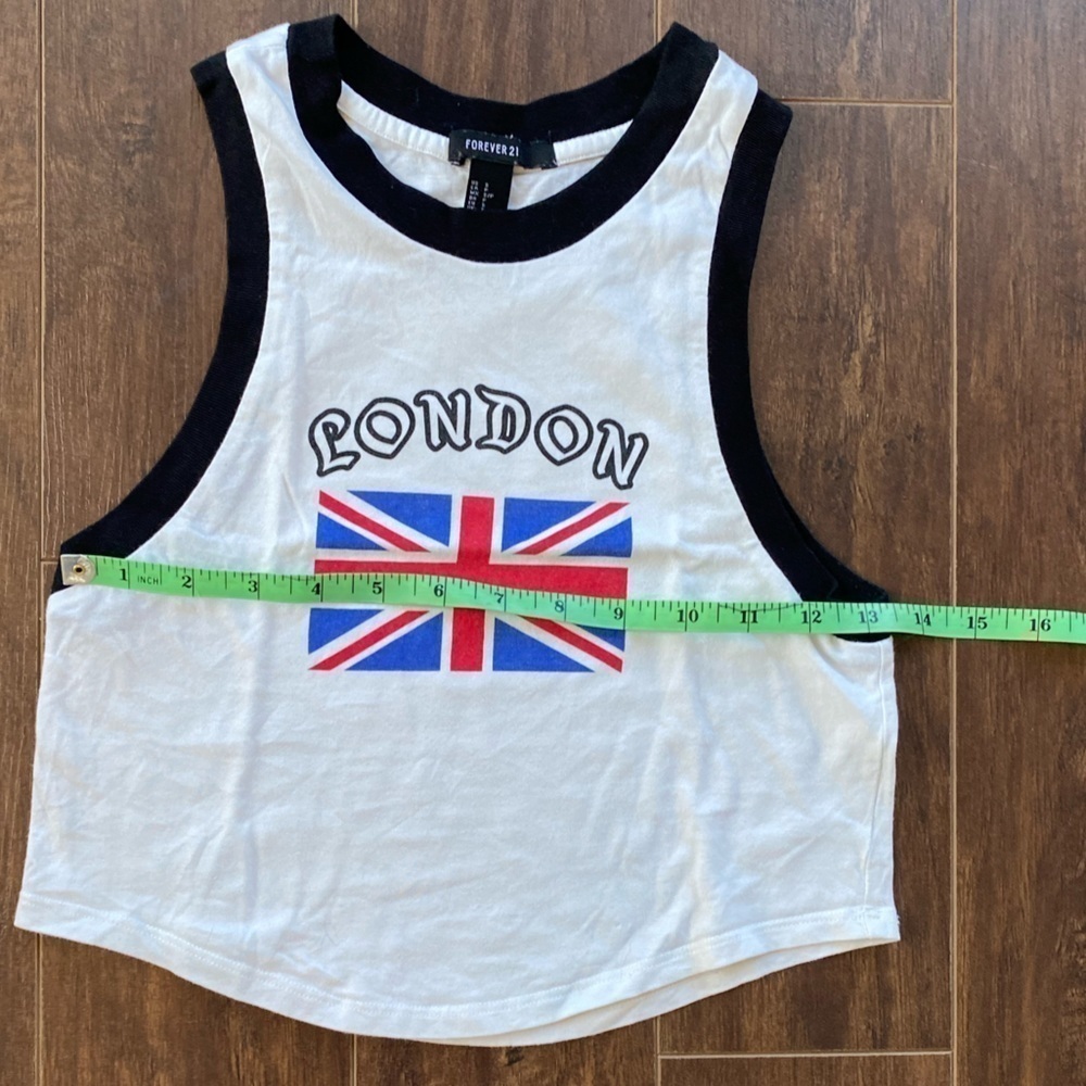 2/$10 Forever 21 White London Cropped Tank Small - Picture 3 of 7